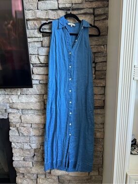Madewell Sleeveless Denim-Blue Button-Front Maxi Dress